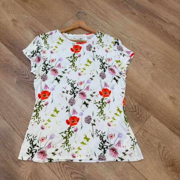 Ted Baker Floral Print Short Sleeve Tee Top Size 3 - Picture 6 of 9